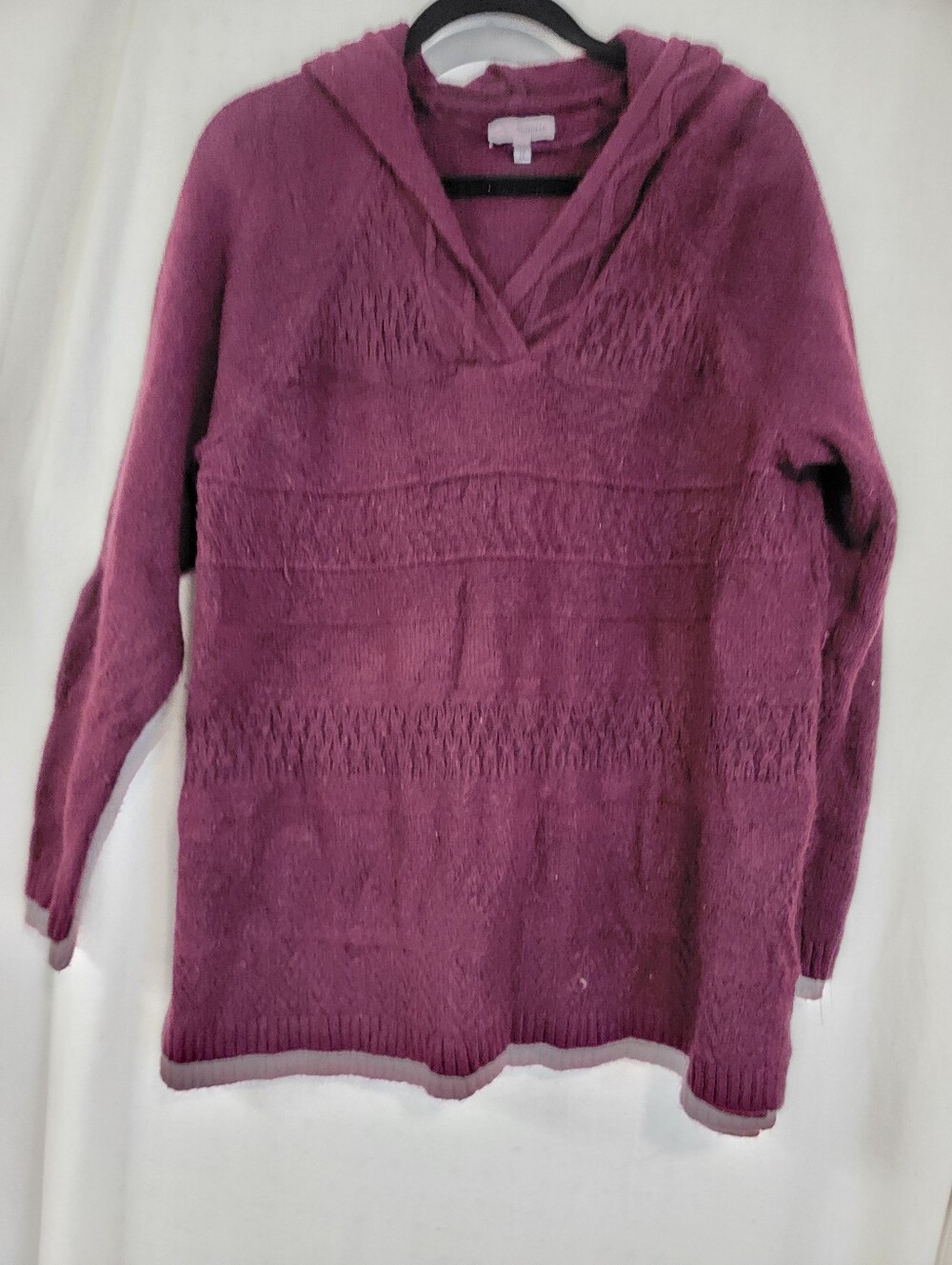 Sonoma Plum V-Neck Hooded Knit Sweater